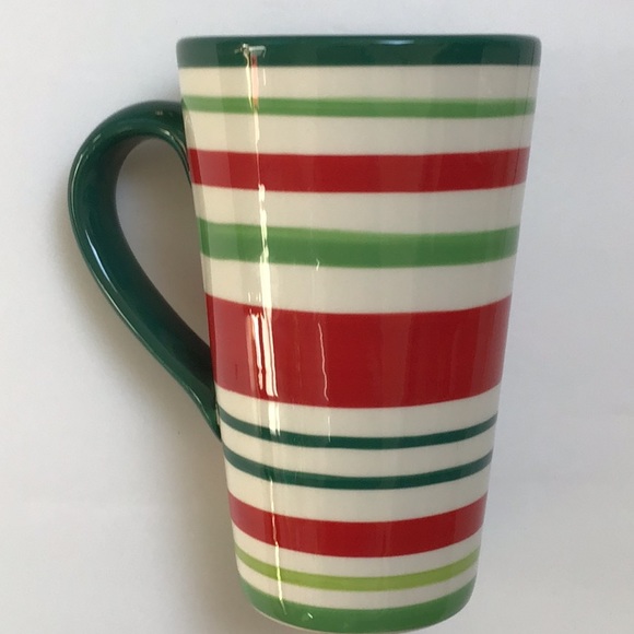 2010 Holiday Be Merry Red White Green Stripe Latte Coffee Mug - Picture 2 of 6